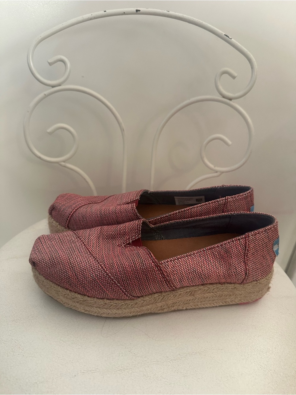Toms Pink Espadrille Platform Slip-On Flats
